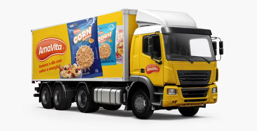 redesign marca Amavita Alimentos Design para plotagem de frota Amavita alimentos