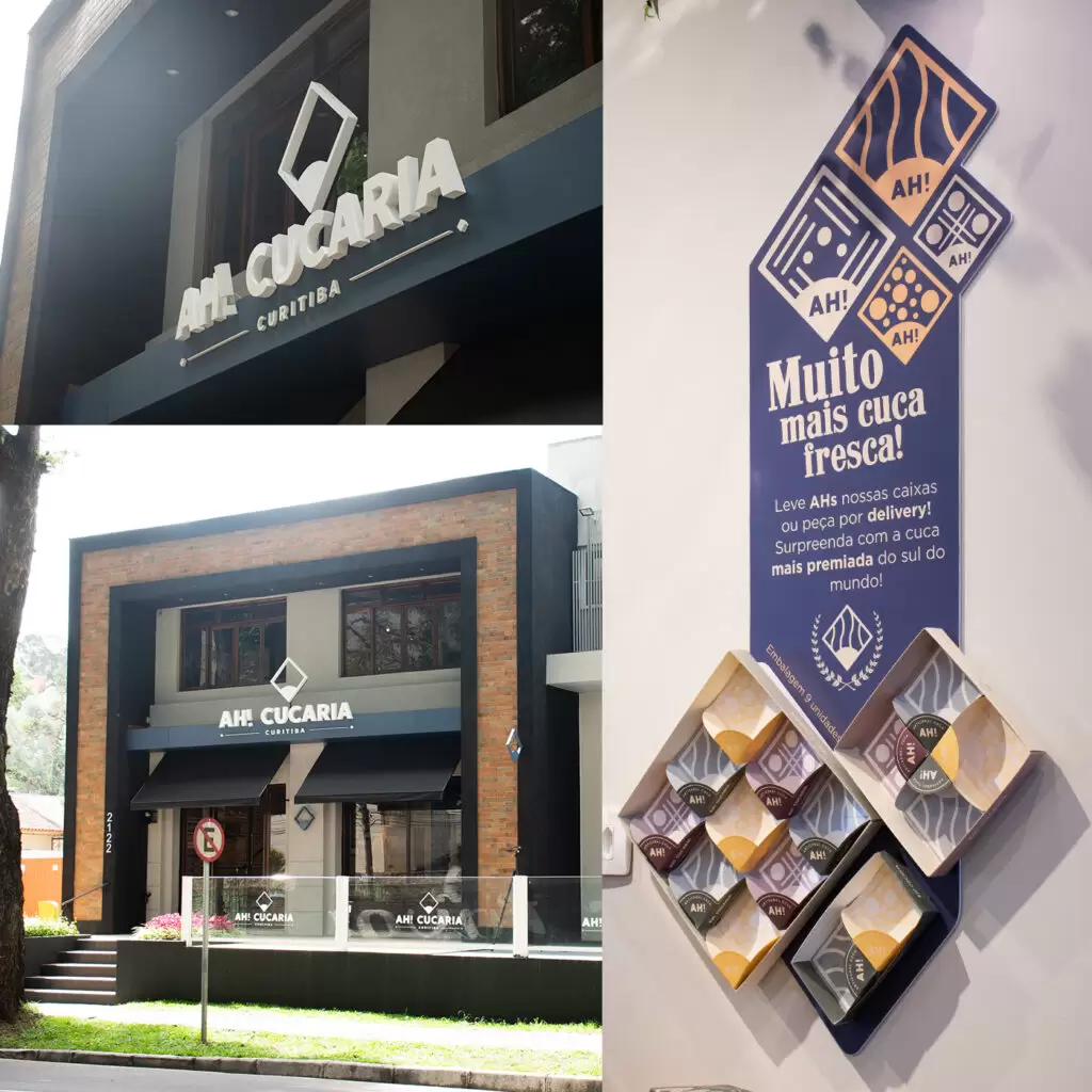 Sinalização projeto de branding para rede de franquias AH! Cucaria